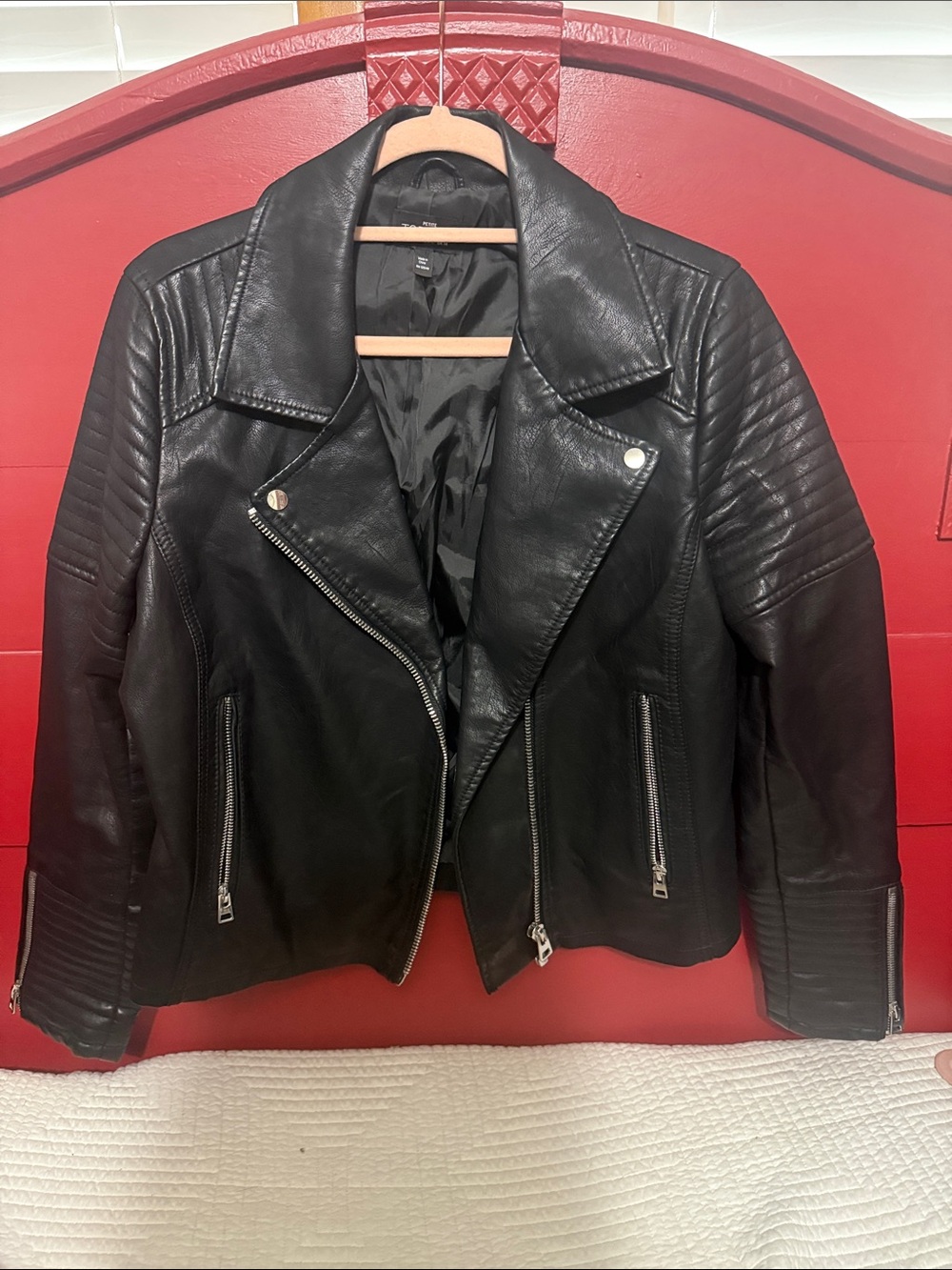 Topshop Black Quilted Sleeve Faux Leather Moto Jacket